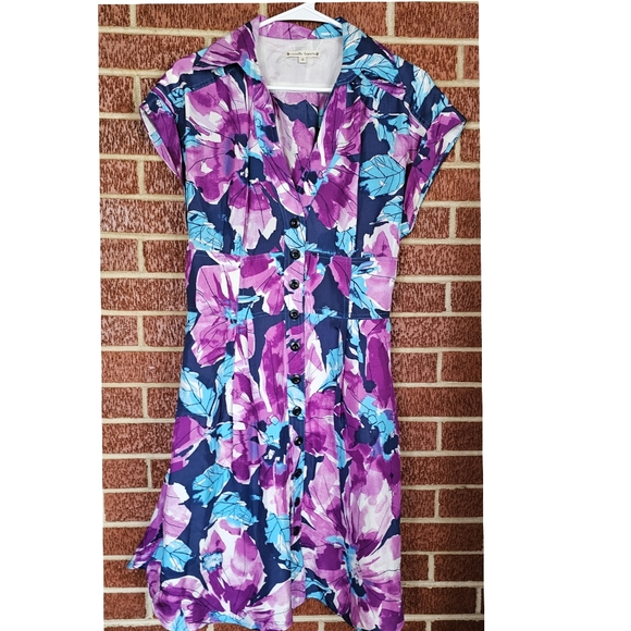 NANETTE LEPORE Silk Floral Watercolor Button Down Dress 12 - Picture 1 of 6